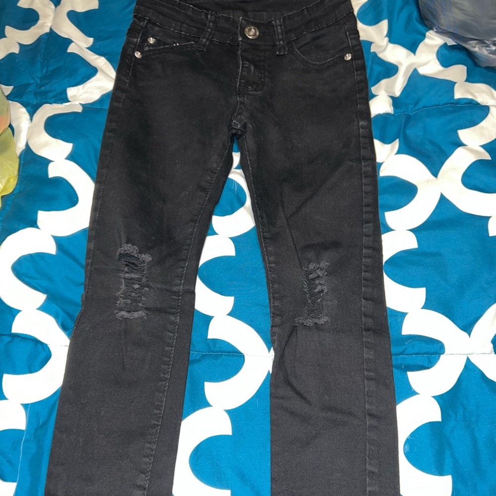Black Distressed Kid Skinny Jeans